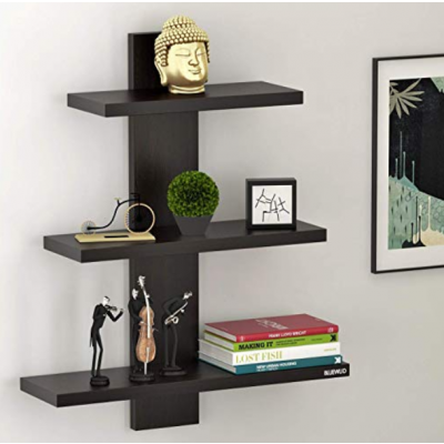 Bluewud Phelix Wall Decor Book Shelf/Wall Display Rack (Wenge, 3 Shelves)